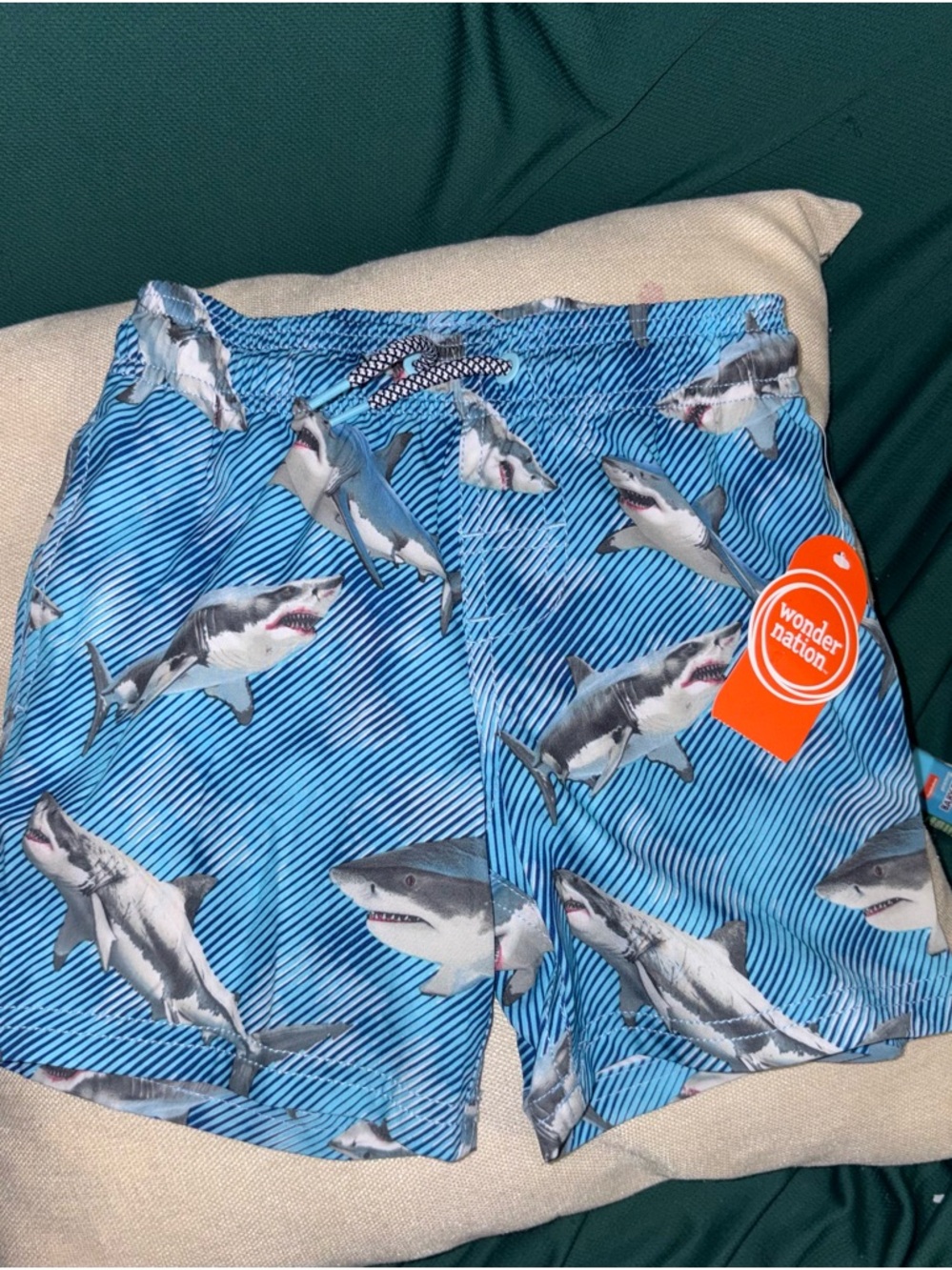 wonder nation Teal & Blue Shark Swim Shorts